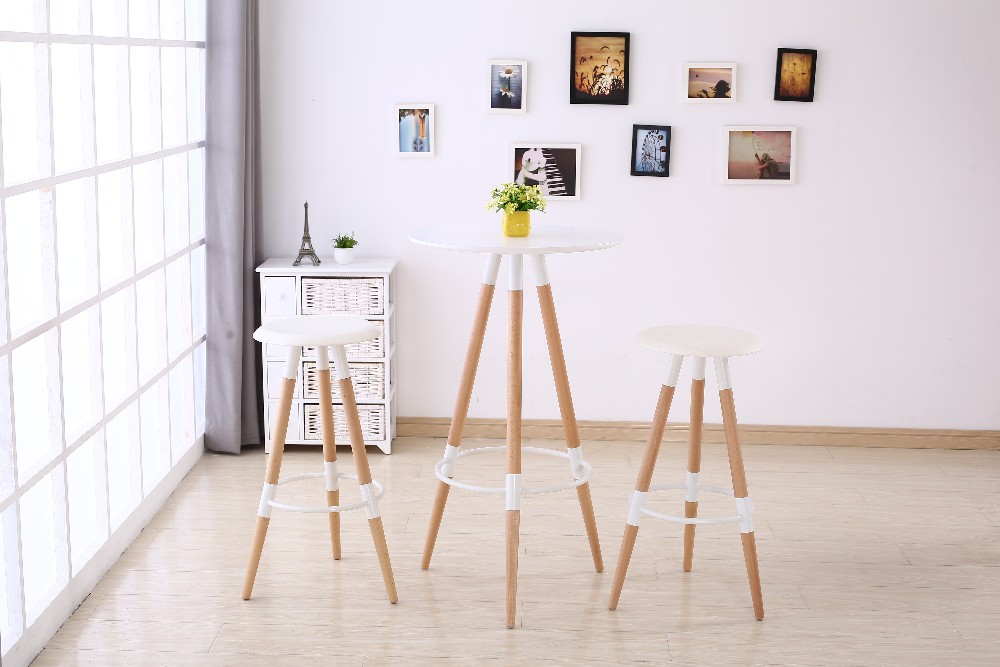 Bar table D60, H105 cm MDF painted, Solid Oak wood legs Colour: Black, White Price: 1.090.000 VND/pc Stool bar chair Fabric seat, OAK legs H75 Price: 900.000 VND/pc